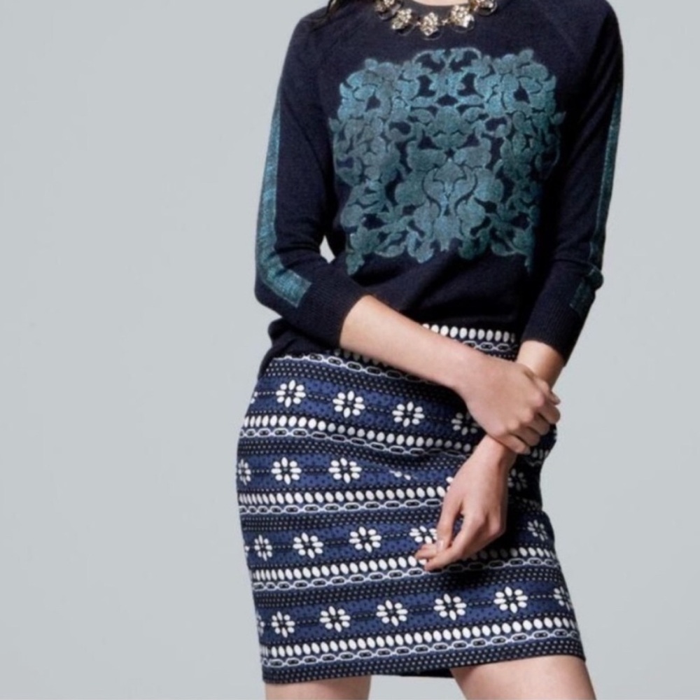 J Crew Blue Floral Skirt - Size 0